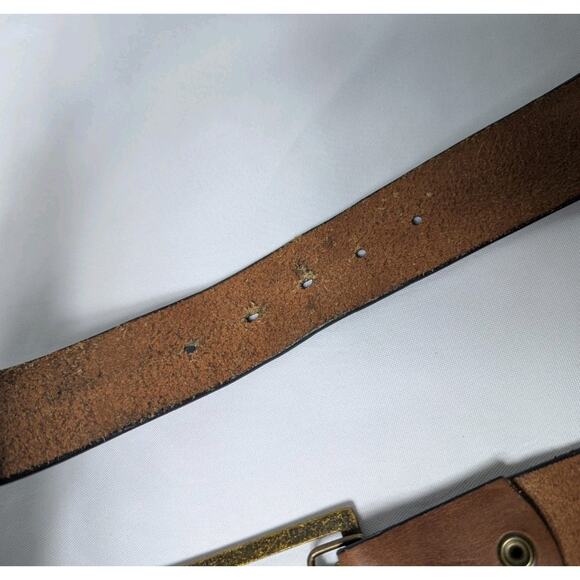 Vintage Vans otw Skater Metal Belt Buckle Vans Leather Belt Brown Embossed Logo - Picture 5 of 7